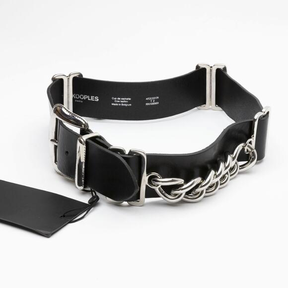 The Kooples Women Large Leather & Chain Belt Black Size 2 main image 6